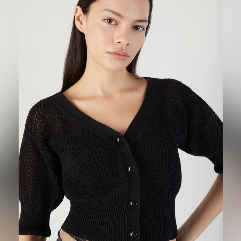 Like New MARELLA Black Crop Sweater Size M Puff Sleeve
